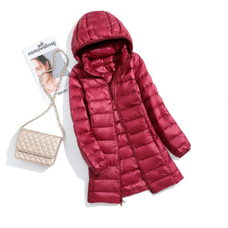 FASHION Lett dunjakke, middels lang, fet, ekstra størrelse, avtagbar hette for kvinner Lett ultratynn jakke tidevannsklær