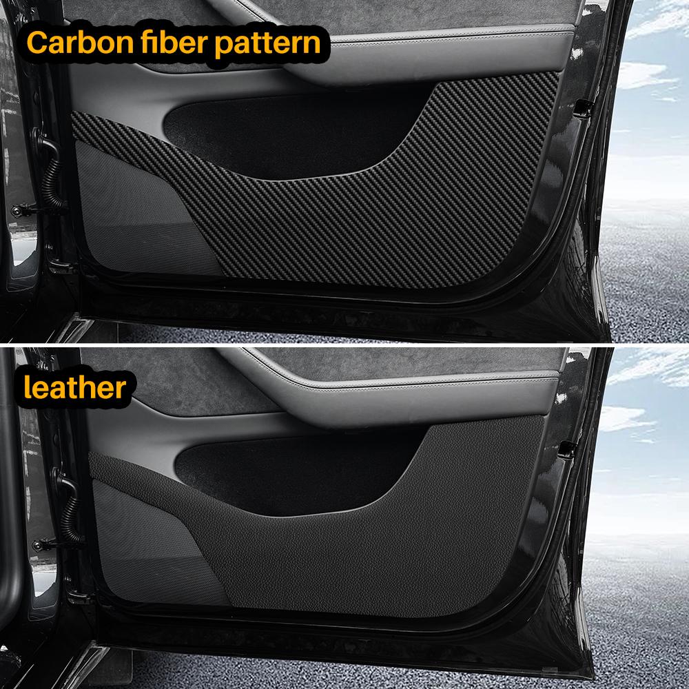For Tesla Model Y Juniper Launch 2025-UP Suede Leather Carbon Fiber Style Door Anti-Kick Pad Protector Car Interior Accessories