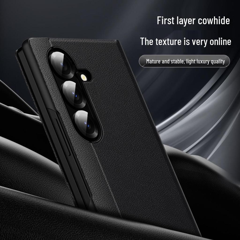 Housse à rabat en cuir Samsung Z Fold 8 avec emplacement pour carte et fenêtre