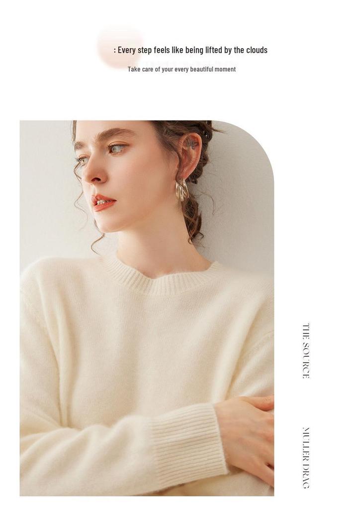 Women's Cashmere Drop Shoulder Sweater - 2025 Autumn/Winter Collection, Thickened Loose Fit, Low Round Neck Pullover.