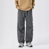 American fashion trendy brand elastic waist paratrooper pants boys solid color versatile loose wide leg drape casual straight-leg pants