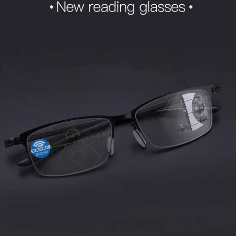 Progressive Reading Glasses Multifocal Anti-blue Light Glass Glasses Half Frame Metal Alloy Men and Women +1.0 +1.5 To +4.0