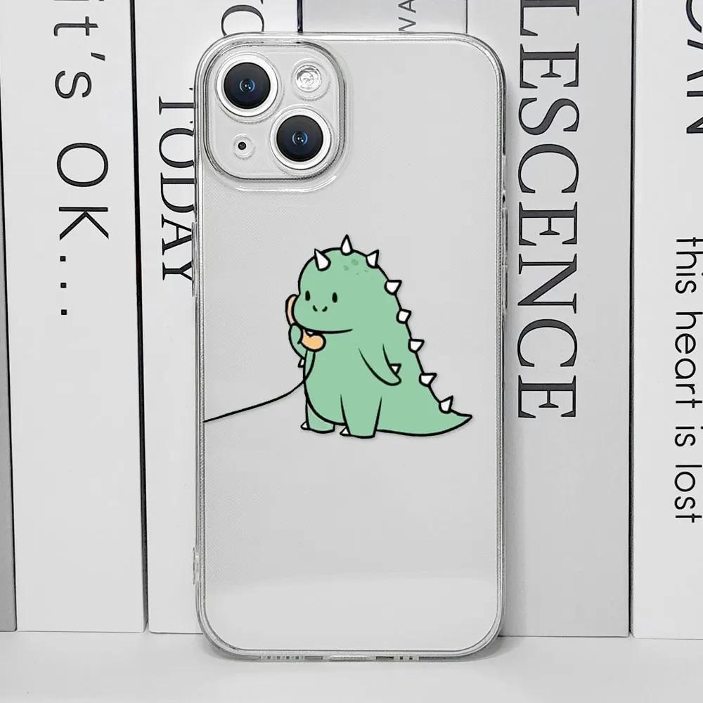 

Cute Green Pink Dinosaur Couple Clear Phone Case for IPhone 13 12 11 14 15 16 Pro MAX XS X SE2 7 8 Plus Soft Paired Cover Fundas For iPhone 15 ProMax