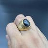 Anillo para Hombre de Acero de Titanio con Hip Hop Europeo-Americano Chapado en Oro y Piedra Ojo de Gato con Pedrería