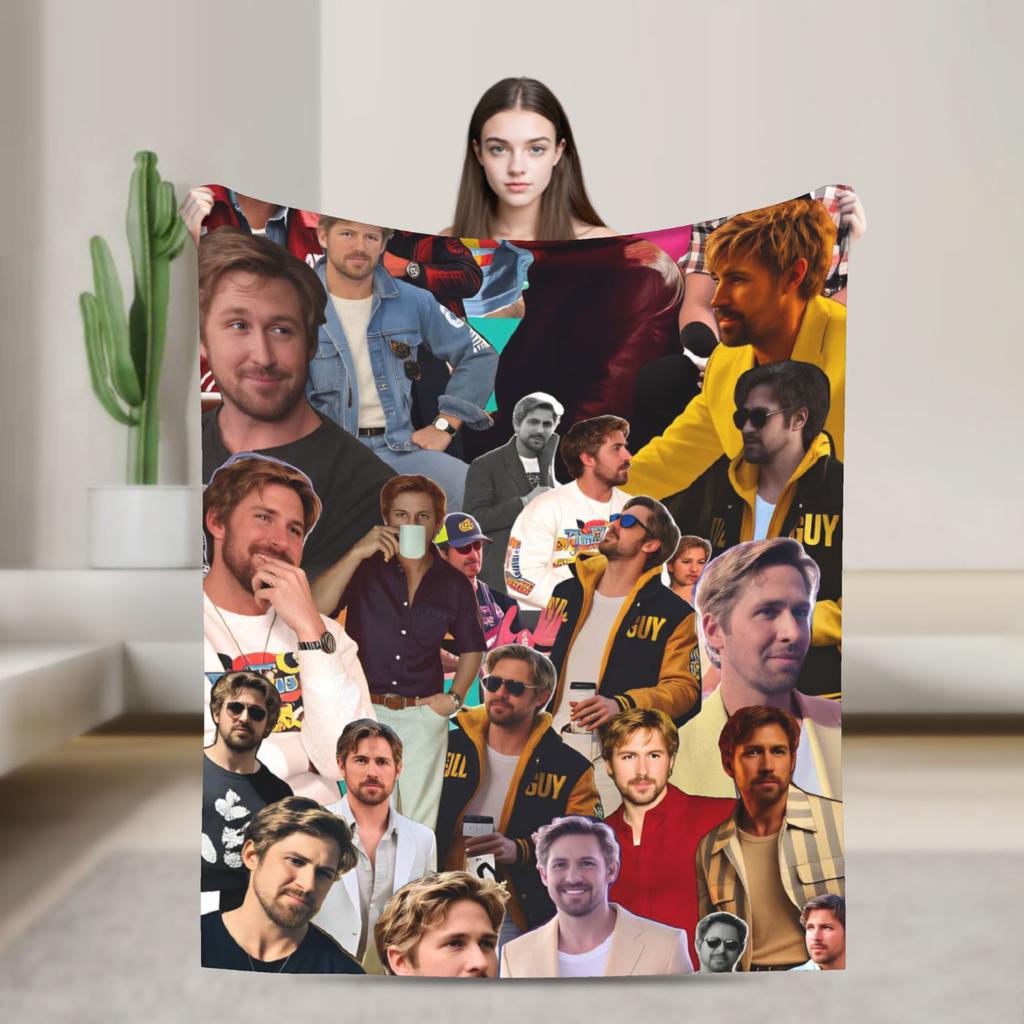 Ryan Gosling Collage Warm Soft Blanket Funny Travel Office Throw Blanket Couch Bed Flannel Bedspread Sofa Bed Cover