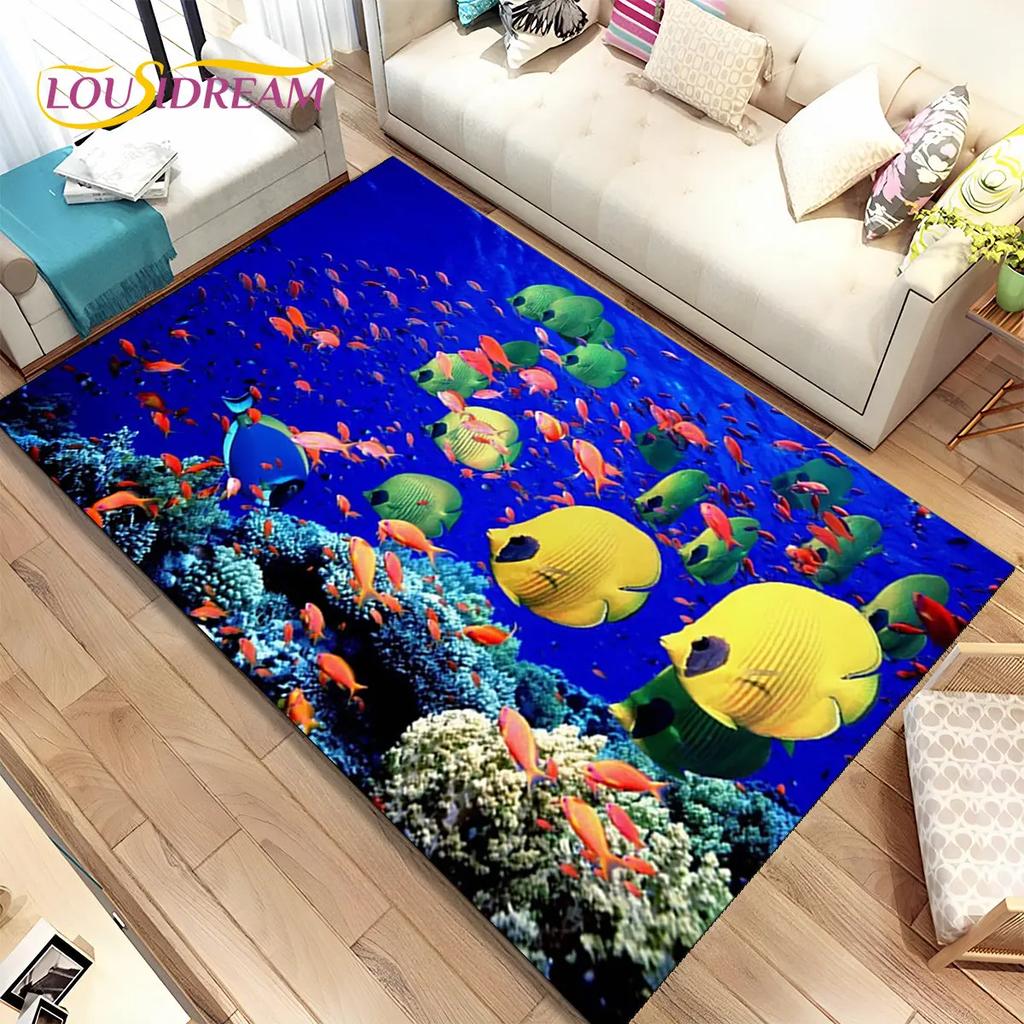 3D Seabed Underwater World Dolphin Turtle Area Rug,Carpet Rug for Living Room Bedroom Sofa Doormat,kids Play Non-slip Floor Mat