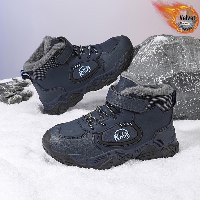 Warm Winter Leather & Velvet High-Top Hiking Boots for Kids