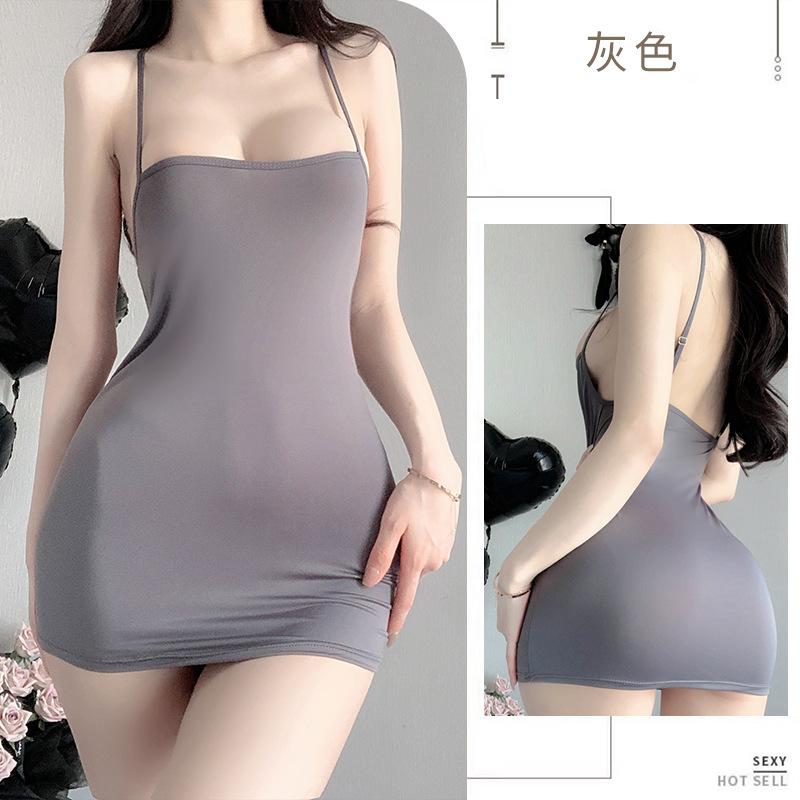 Sex underwear ice silk sexy pure desire suspender short skirt pajamas dress temptation hip wrap gather big chest secretary outfit