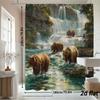 Grizzly Bear Waterfall Shower Curtain – 2D Flat, Realistic Wildlife Art, 12 Hooks, 70.8×70.8 In, Polyester, Machine Washable