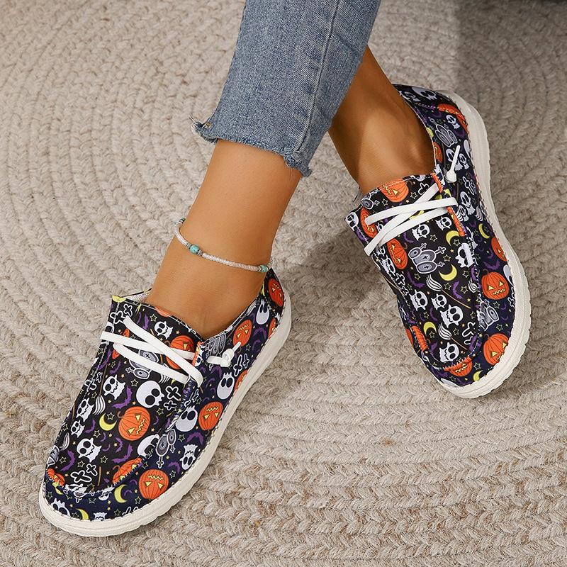 

Новые парусиновые туфли с принтом на плоской подошве, удобный круглый носок, модные и повседневные туфли для женщин. 43 синий