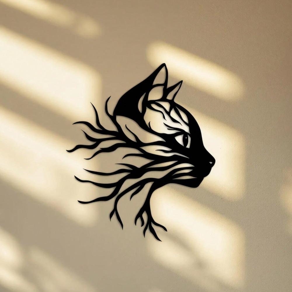 2D Minimalist Cat Metal Wall Art Laser Engraved Modern Craft Home Office Decor Gift