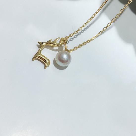 Korean Simple Style 18k Gold-Plated Silver Deer Necklace with Pearl, Women's Clavicle Chain, Christmas Gift