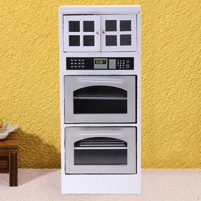 1/12 Kitchen Microwave Oven Cabinet Pretend Toy Opening Doors Mini Pantry Storage