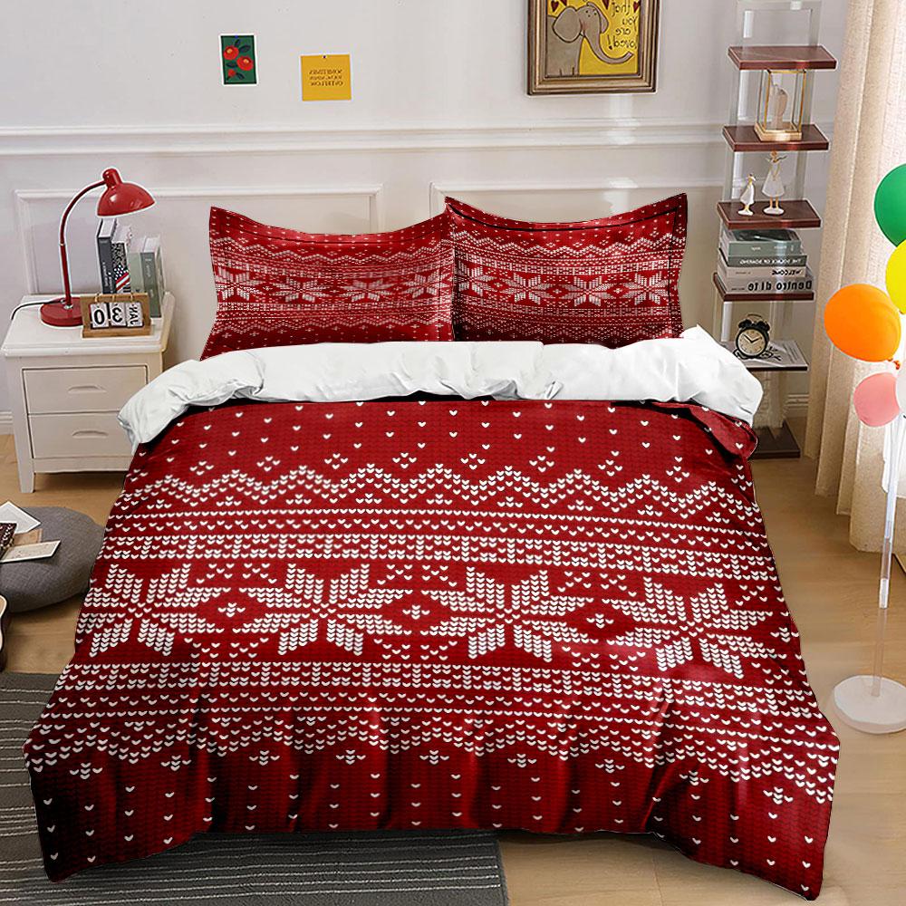 Red Snowflake Bedding Set Bedding Duvet Cover Set Duvet Cover Pillowcases (1 * Duvet Cover 2 * Pillowcases, without duvet insert)