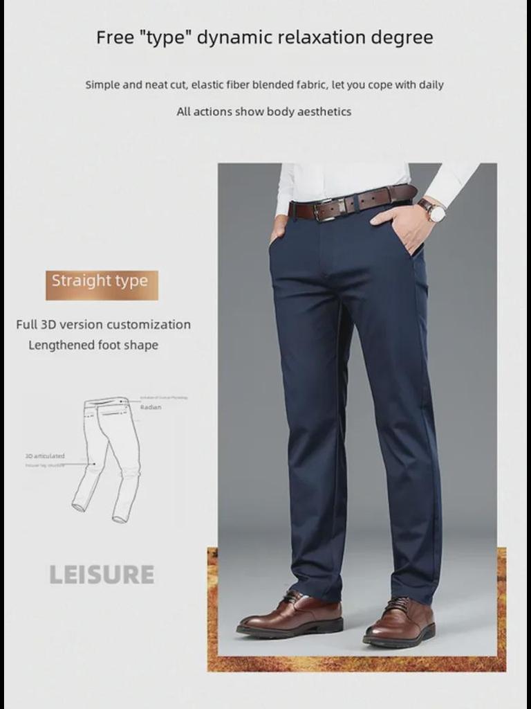 Calças de Conforto de Fibra de Bambu para Homem Four Seasons - Tamanho Grande, Corte Solto, Retas, Calças Casuais para Negócios