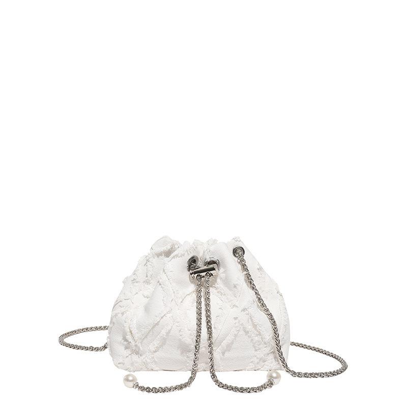 Trend drawstring tassel denim rhombus bag autumn new simple shoulder bucket messenger bag