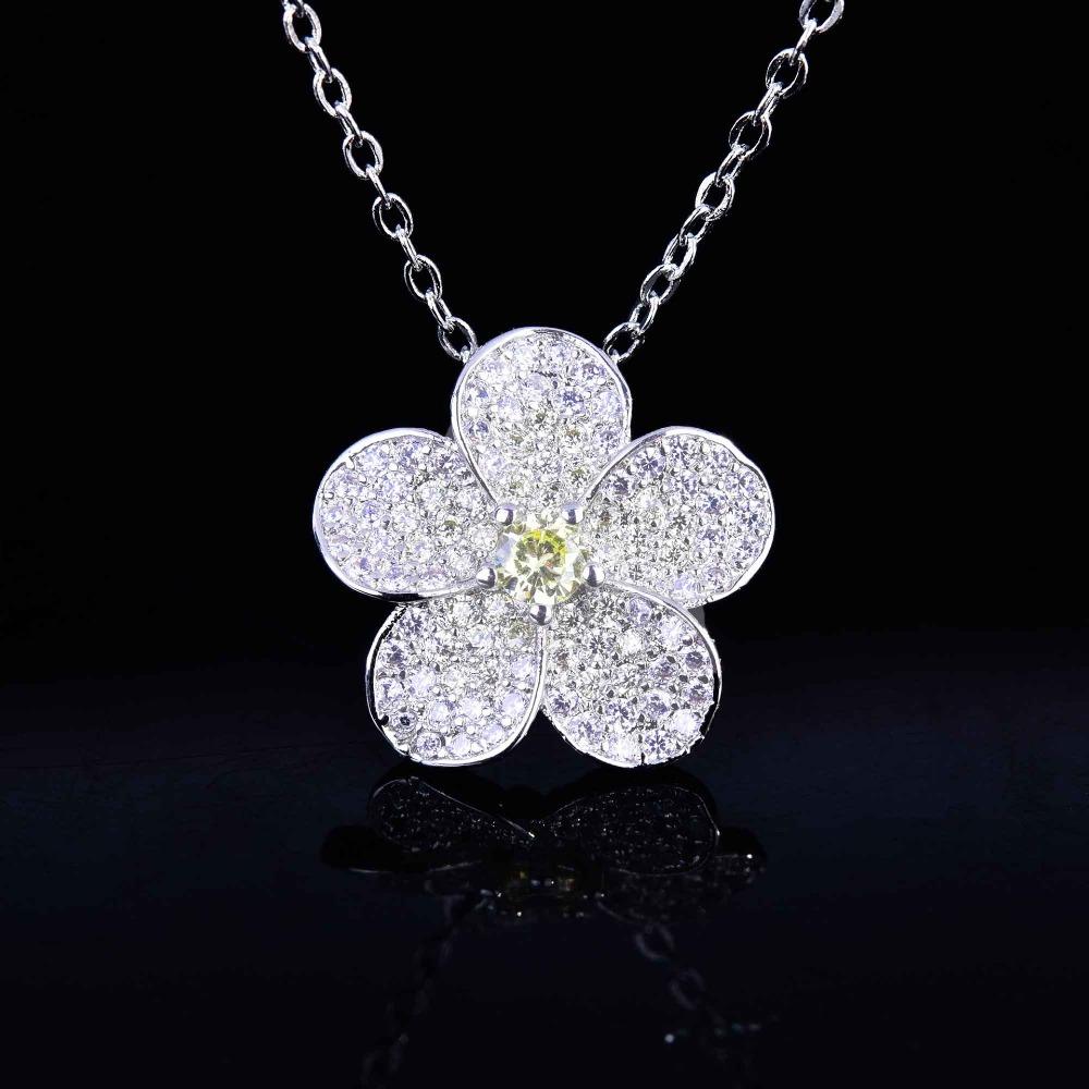 Elegant Red Diamond Flower Necklace with Blue Sapphire and Yellow Gemstone Pendant for Women