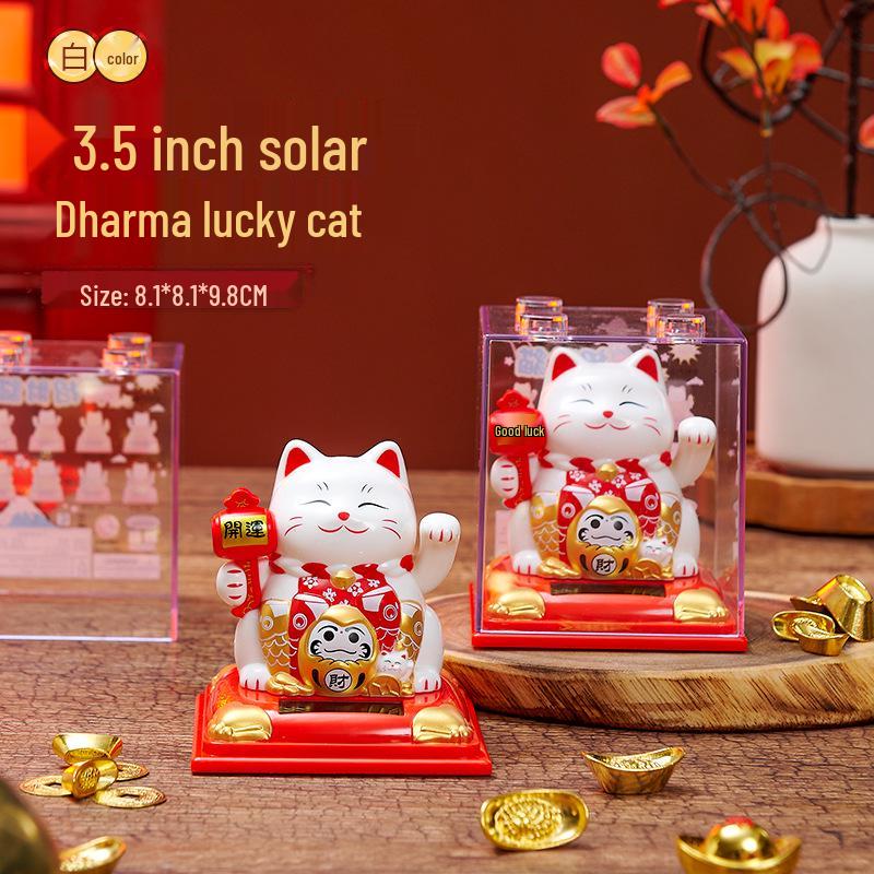 335 New Small Solar Waving Lucky Cat Ornament for Cake, Home, or Car Decoration