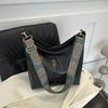 Vintage Solid Color PU Leather Women Fashion Shoulder Sling Bag High-Capacity Simple Wide Strap Bucket Crossbody Bag Commuting