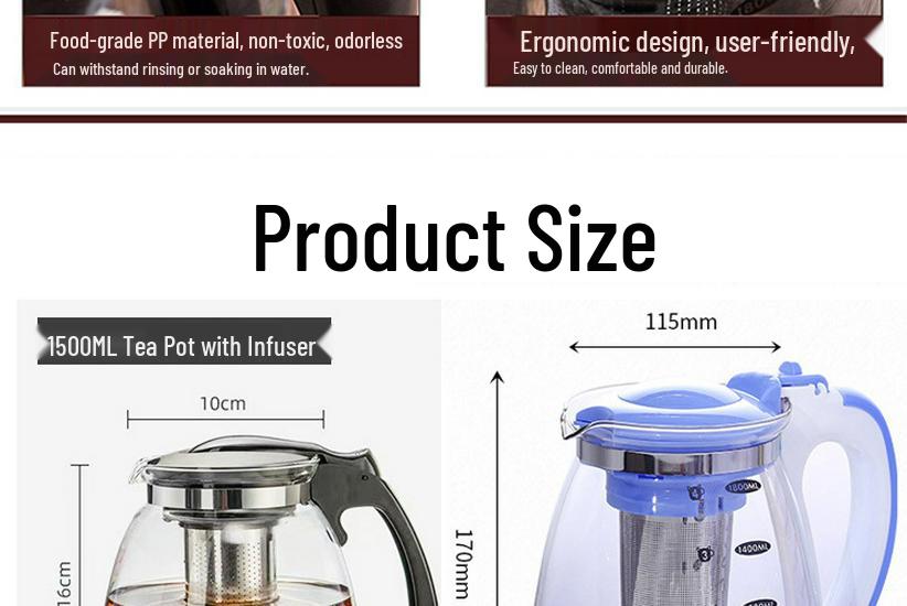 Large Heat-Resistant Glass Teapot with Filter for Flower Tea
