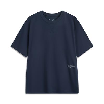 Bequemes Lässiges Einfaches Feuchtigkeitstransportierendes Bedrucktes Überschnittenes Locker sitzendes Kurzarm-T-Shirt Unisex-Oberteile Tiefdunkelblau AHSV177-4