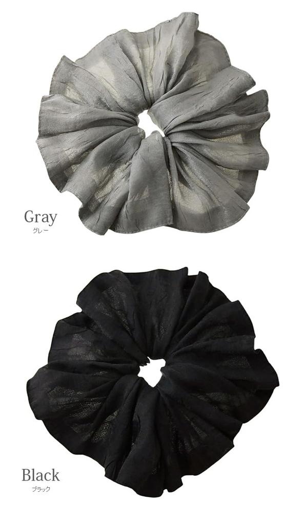VINGTAINE Wrinkled Ruffled Hair for Scrunchie, Big, Chic, Voluminous, Accessory, Simple, Casual, Adults, HS-207-GY