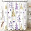GAEPurple Christmas Tree Shower Curtain with Yellow Snowflakes Waterproof Bath Mat Set for Home Decor in Bathroom Accessories