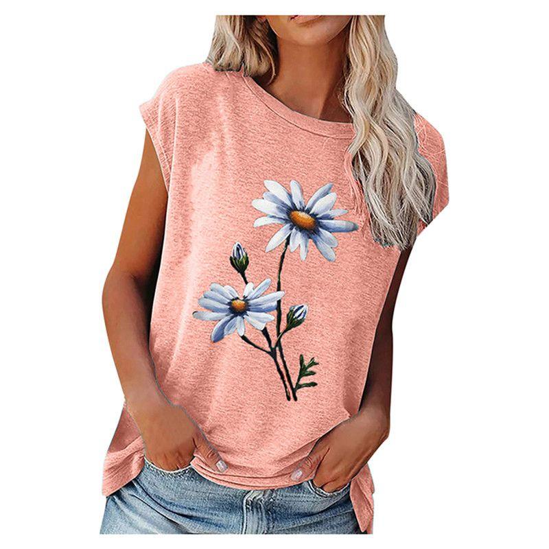 

Ladies Round T Shirts Blouse Womens Casual Sleeve Floral Loose Tops Neck Short