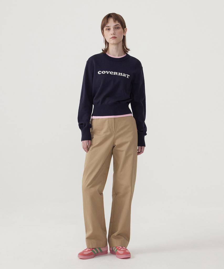 COVERNAT WOMAN Cooper Logo Round Neck Knit Navy