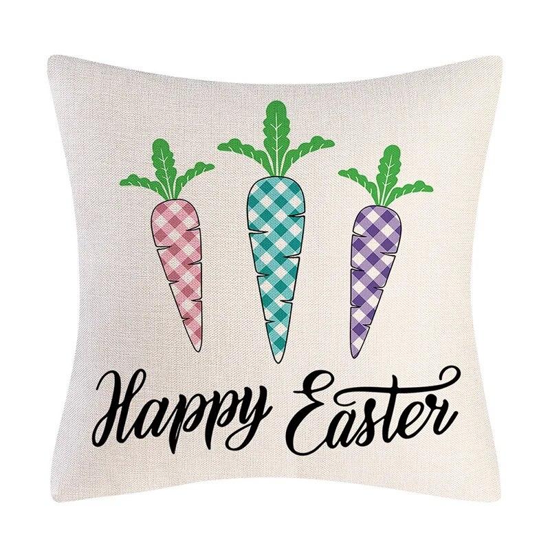 Kissenbezug mit Aufschrift „Frohe Ostern“, Hasen-Eier, bedruckt, Kaninchen-Kissenbezug, dekorativer Überwurf für Zuhause