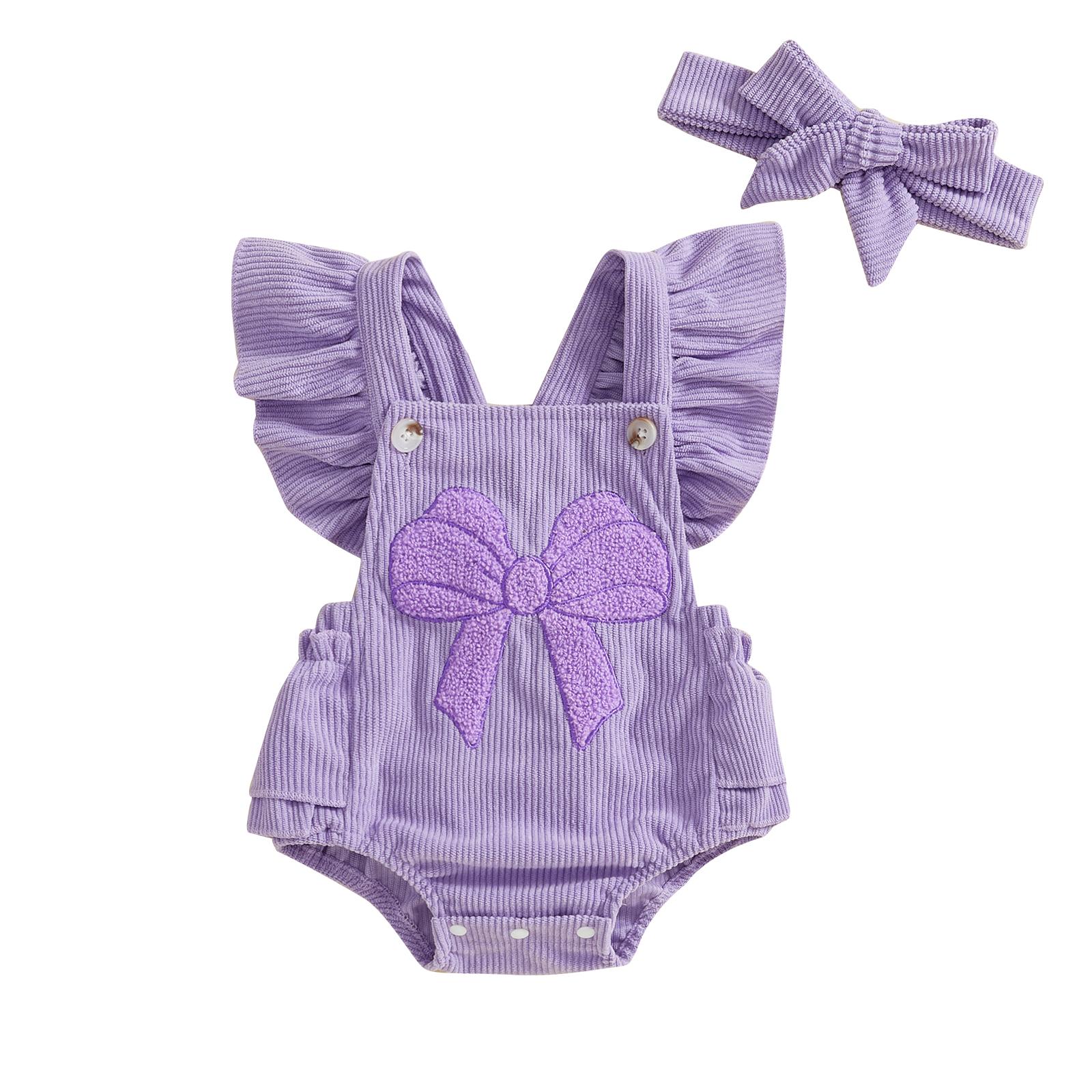 

Комбінезон для дівчинки Повсякденний комбінезон з бантом і оборками з вишивкою та пов’язкою на голову Модний одяг Одяг