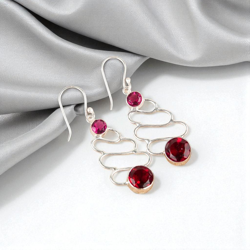 Pink Rubellite Gemstone 925 Sterling Silver Jewelry Handmade Hook Earrings 2.13" EE-84-11