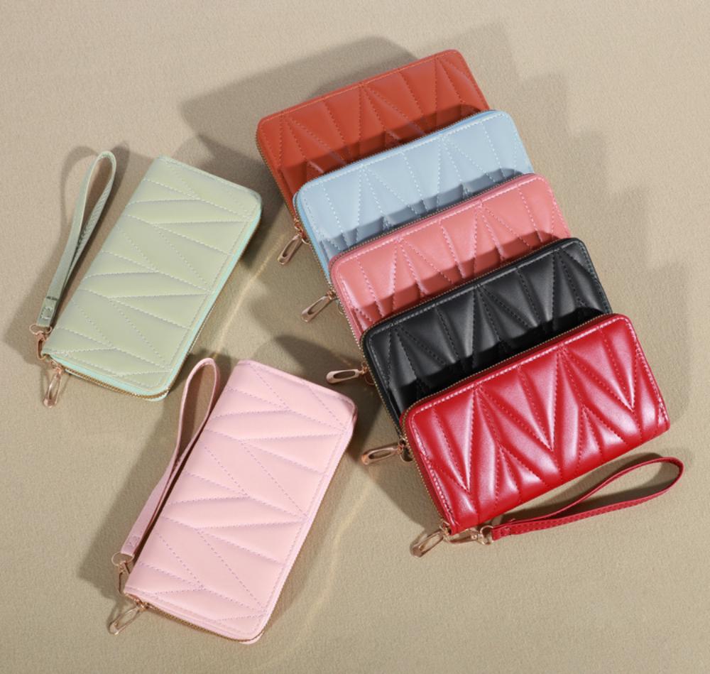 New Korean-style cute pu long coin purse, large-capacity ladies' multi-kara chain hand-held phone bag