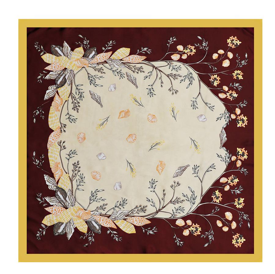 Spring and summer flower square scarf decorative printing travel shawl spot girls satin simulation silk versatile 91cm silk scarf
