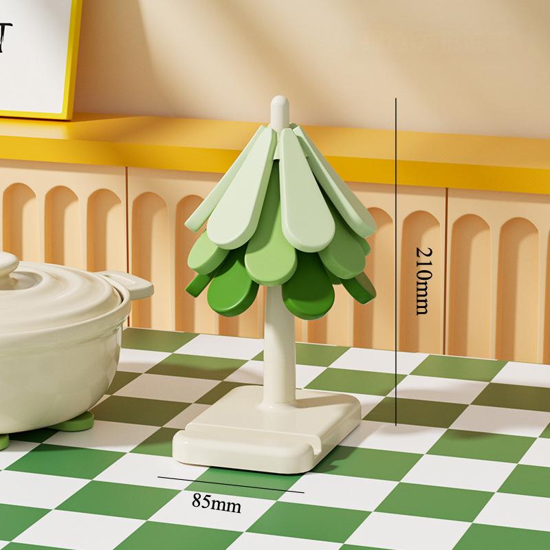 4pcs Silicone Mat Dishes Tree Design Trivet Set Coaster for Teapot  Pots Stand Insulation Pad Placemats Dining Table Gift