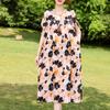 Oversize Vintage Print Long for Women Plus Size Short Sleeve Elegant Loose Dress Summer Casual Middle-aged Women's Clothing