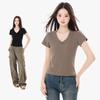 Damen Frühling Sommer Lässiges Sexy V-Ausschnitt Slim Fit Kurzarm T-Shirt