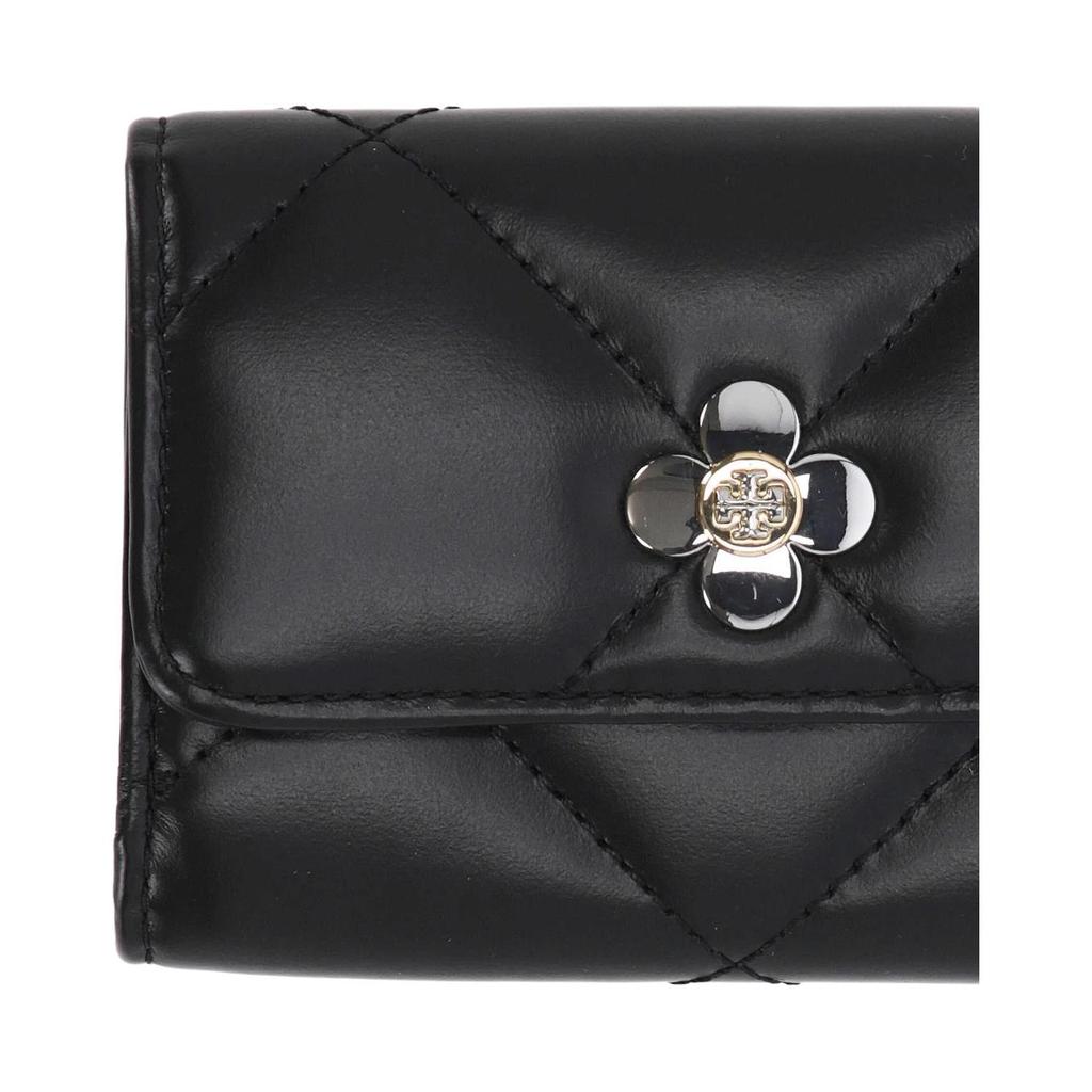 Tory Burch Quilted Metallic Floral Decoration Leather Card Holder Women Accessories Black 165050-001