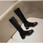 Legs~ Show Leg Length~ Autumn and Winter Elastic Boots Square Head Fashion Fashion Boots Women's European and American Splicing Knee Boots Thick Heel