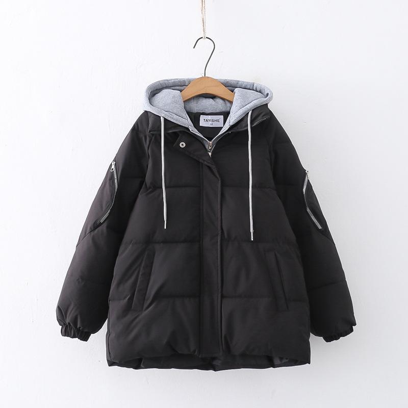 

Casual Contrast Color Stitching Knitted Hat Cotton-padded Jacket Women s College Style Thick Cotton-padded Jacket XXL чорний