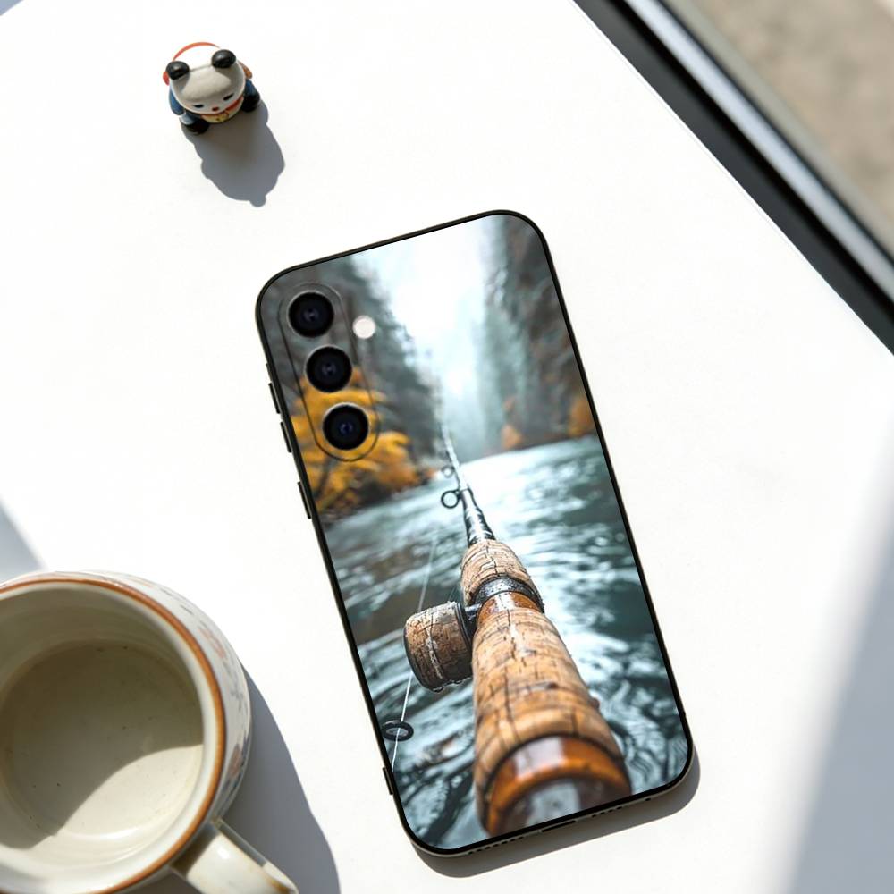 

Fishing rod Phone Case Black Silicone Soft For Samsung Galaxy A73,A72,A71,A70,A53,A52,A51 Samsung a31