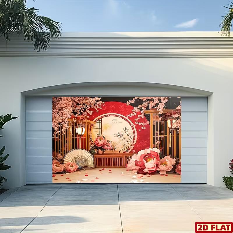 2D Chinese Red Floral Backdrop Peony Cherry Blossom Background
