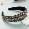 Women Headband Mini Stone Decor Rhinestone Rich Colors Wide Band Elastic Hair Decoration Anti-slip Turquoise Dating Hair Hoop Hair Accessories