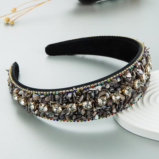 Women Headband Mini Stone Decor Rhinestone Rich Colors Wide Band Elastic Hair Decoration Anti-slip Turquoise Dating Hair Hoop Hair Accessories