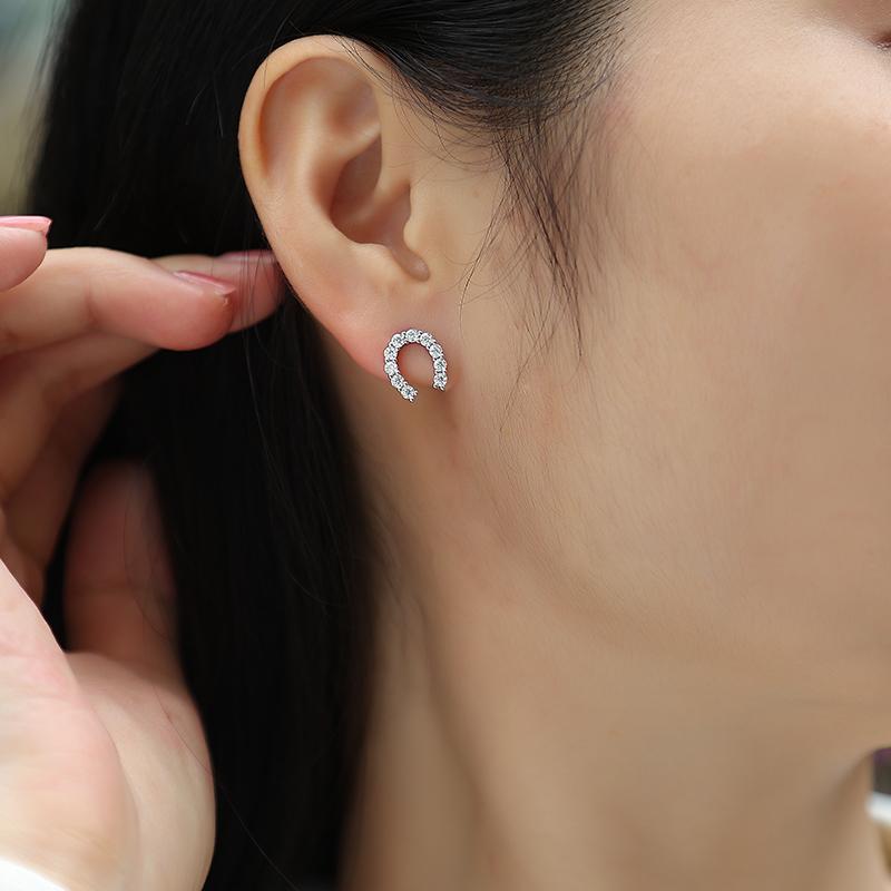 Ready To Ship VVS Moissanite Horseshoe C Hoop Earrings S925 Sterling Silver Full Pave U Shape Jewelry for Women Earings