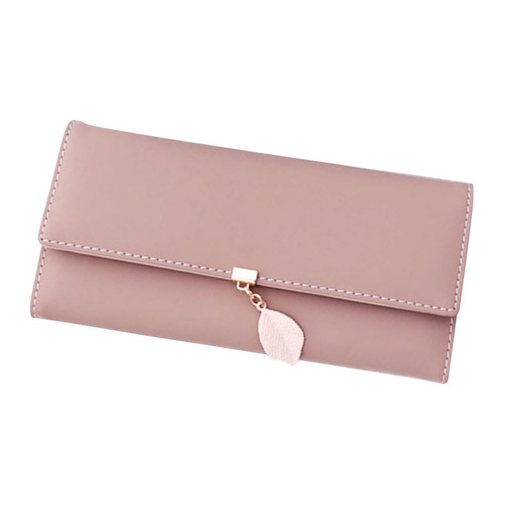 Women Wallet Long Wallet Trifold PU Large Capacity with Leaf Pendant Portable Card Holder Wallet