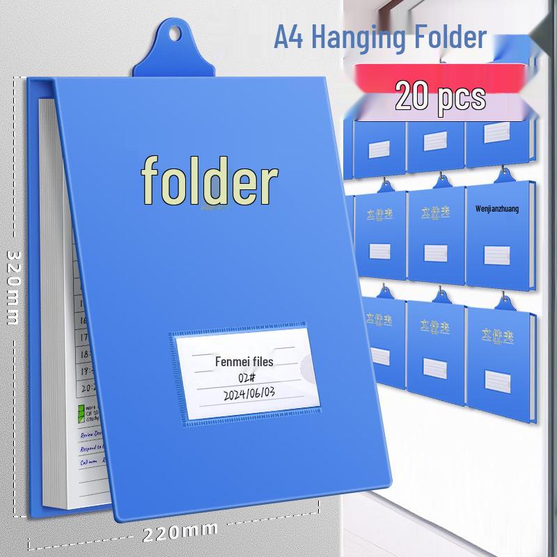 A4 Vertical Hanging File Box with 20 Clipboard Folders - Office Storage for HR & Finance