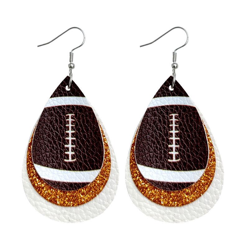 Rugby Drop Leather Earrings Multi-Layer Christmas Earrings