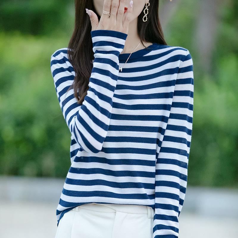 

Spring New Style Round-neck Knitted Sweater, Long-sleeved, Color-blocked Striped Loose Pullover Base Layer M червоний