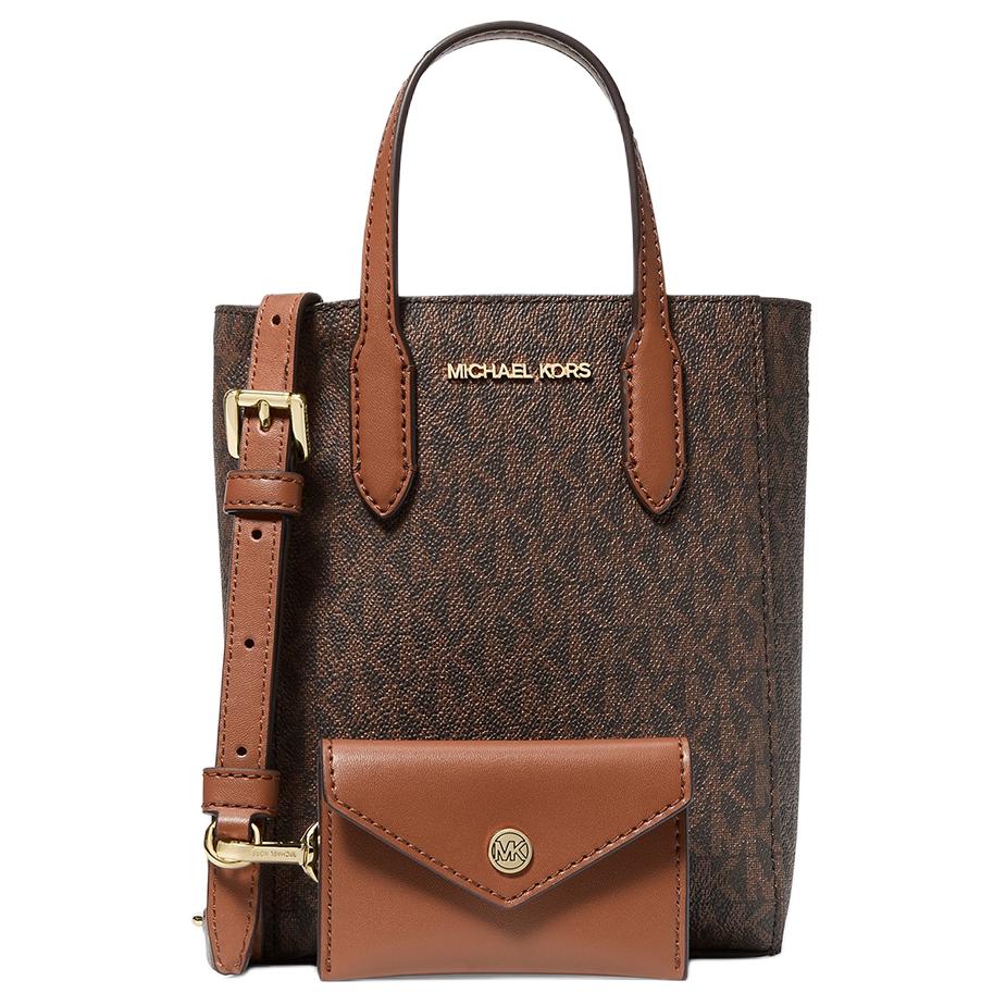 Michael Kors Vincent Logo Print Magnetic Closure Coated Canvas Shoulder Crossbody Mini Bag Women Handbags Dark-Brown 35F4G2VC0B-BROWN